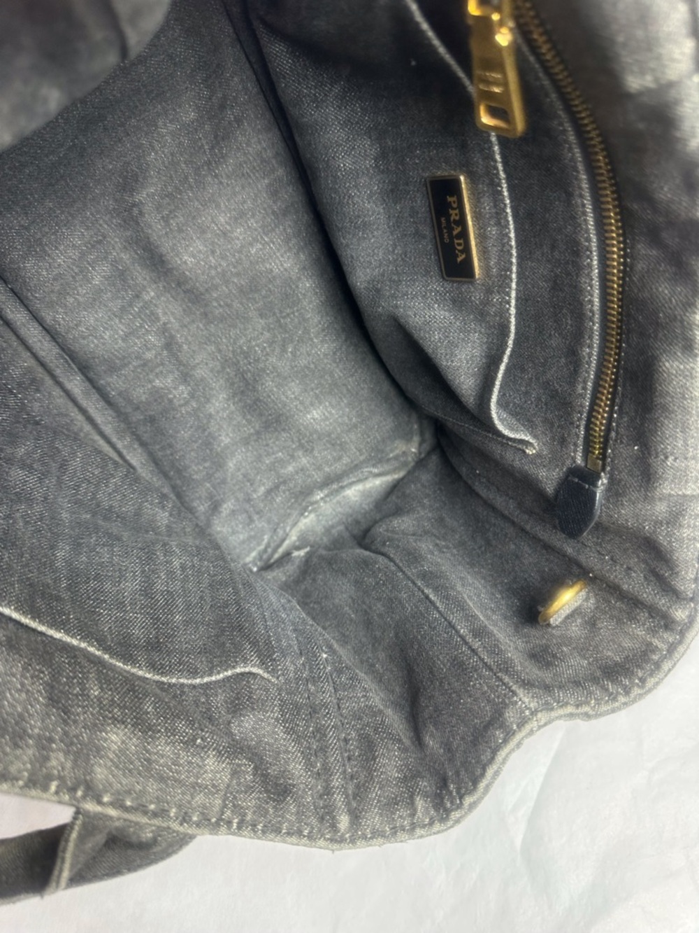 Prada Canapa Washed Black Denim Tote - Picture 8 of 16